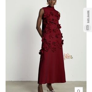 Elegant Burgundy Floral Women Dress